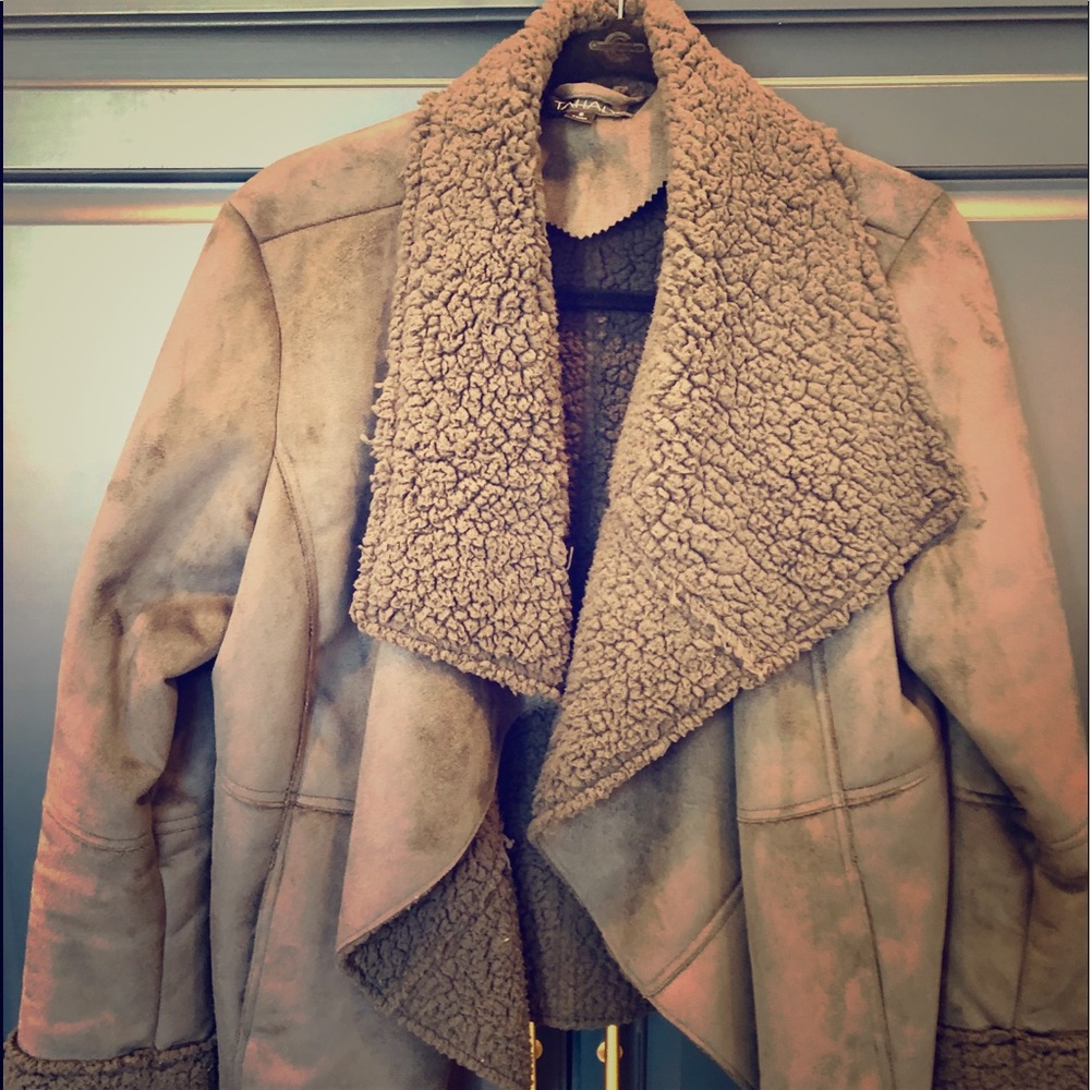Tahari faux suede and fleece jacket